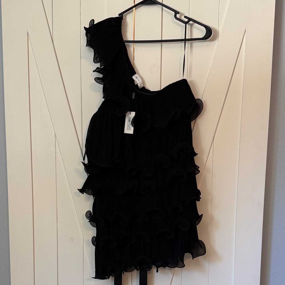Milly Black One-Shoulder Ruffle Mini Dress